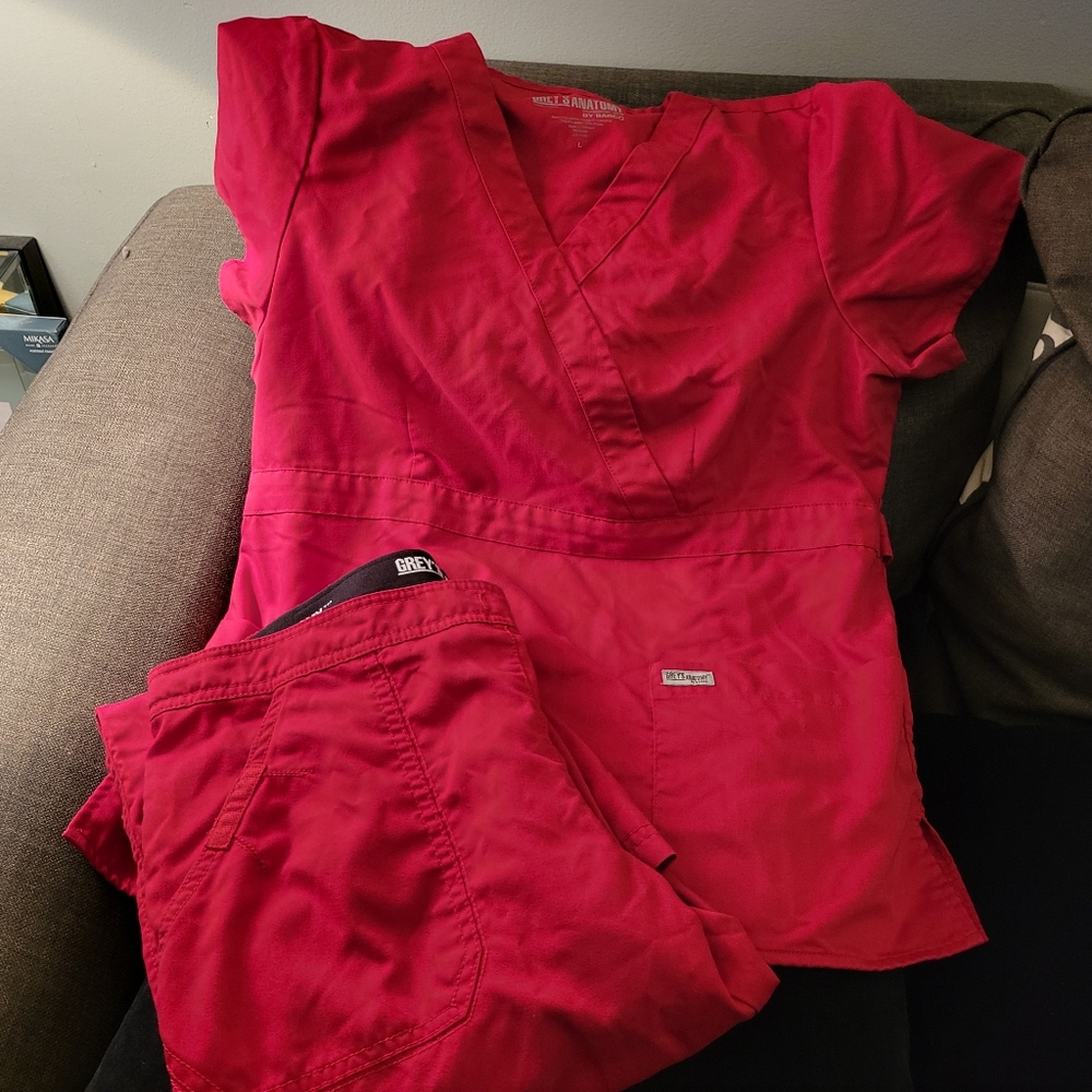 Grey's Anatomy scrub set red color medium pants and large top